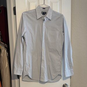 J. Crew Men's Blue and White Striped Dress Shirt